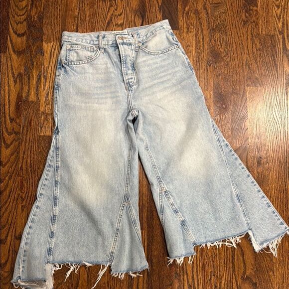 Free People We The Free Ripple Wide-Leg Pieced Crop Jeans - Picture 2 of 5